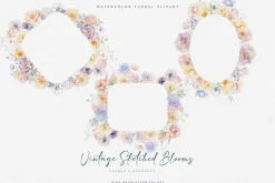 vintage delicate florals clipart set