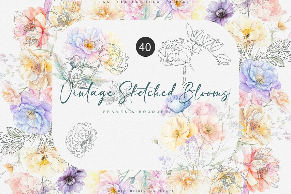 vintage delicate florals clipart set