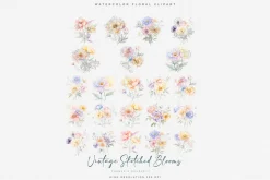 vintage delicate florals clipart set