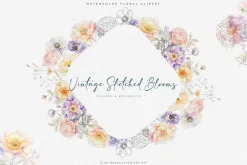 vintage delicate florals clipart set