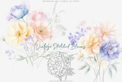 vintage delicate florals clipart set