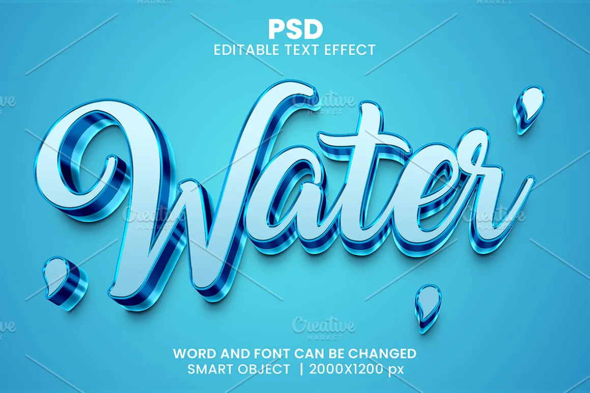 Water Blue 3d Psd Text Effect