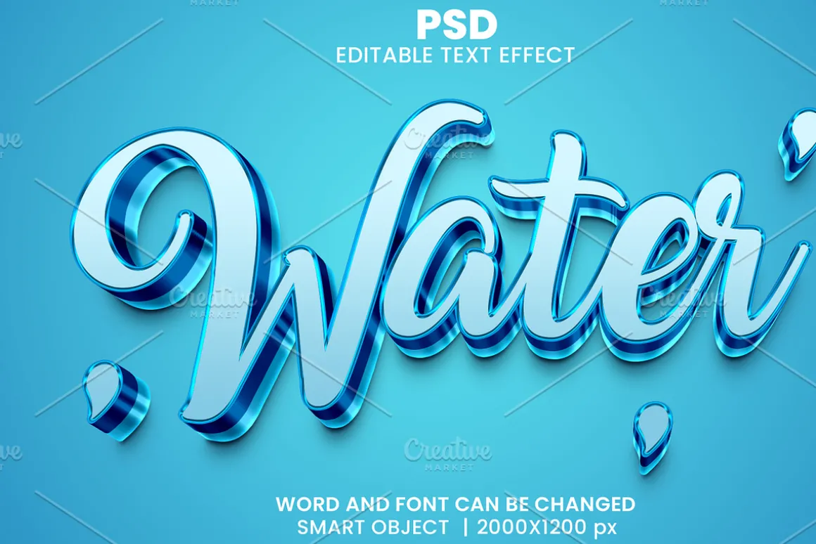 Water Blue 3d Psd Text Effect