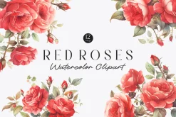 Watercolor Red Roses Clipart