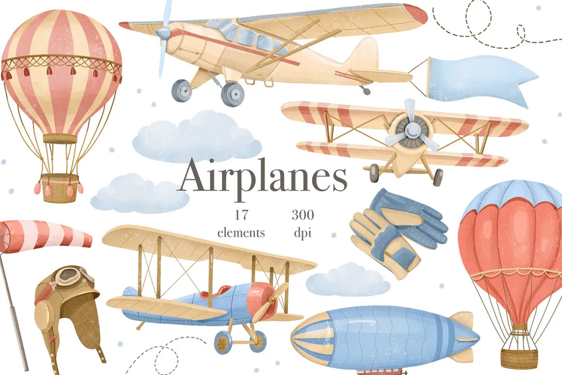 Watercolor Airplanes Clipart
