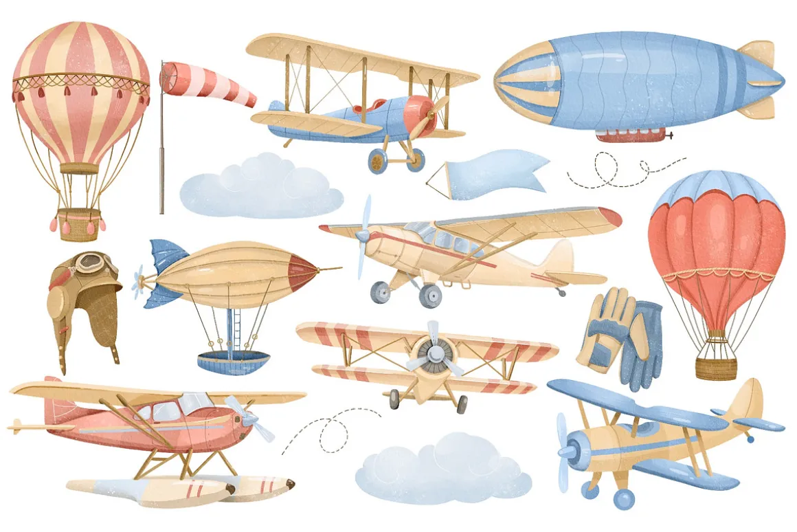 Watercolor Airplanes Clipart