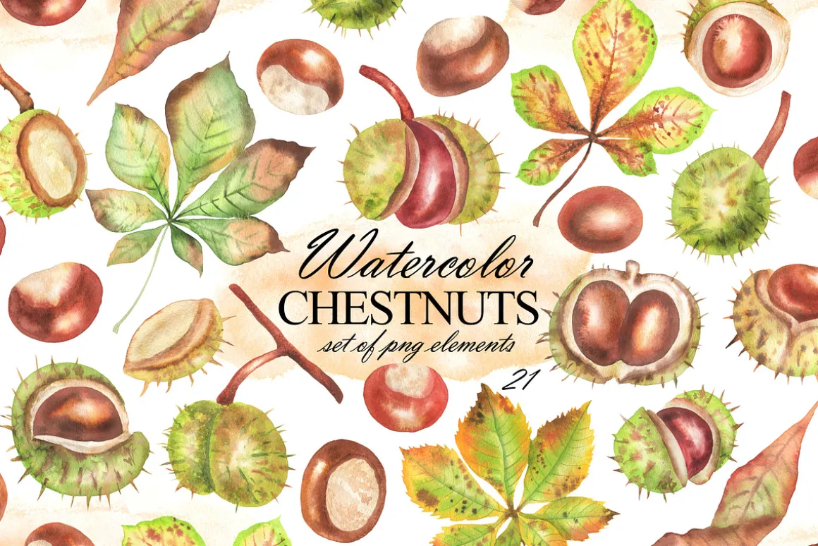 Watercolor autumn chestnuts clipart