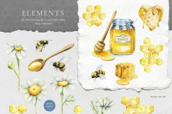Watercolor bee Honey