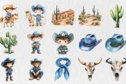 Watercolor Blue Cowboy Clipart