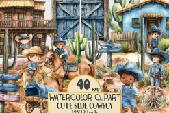 Watercolor Blue Cowboy Clipart