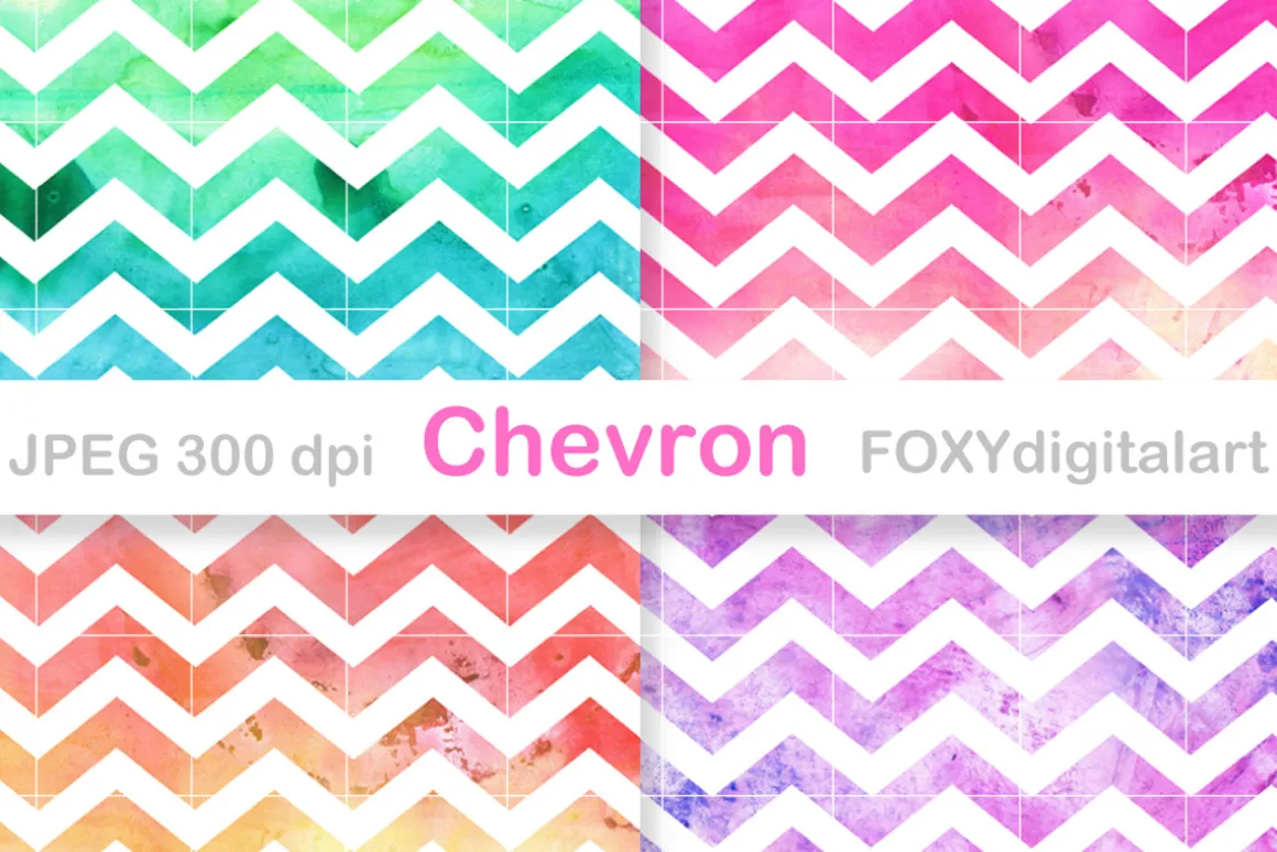 Watercolor Chevron Digital Paper Set