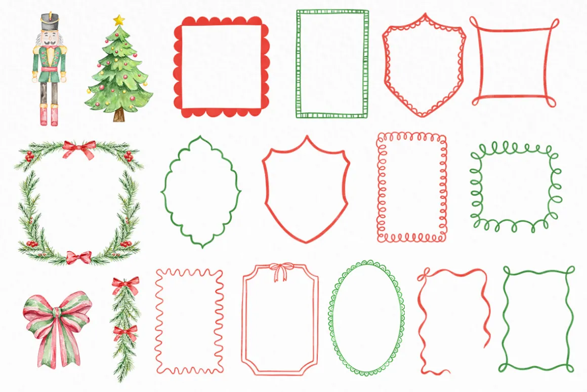 Watercolor Christmas Frames Clipart