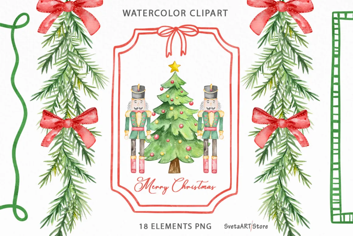 Watercolor Christmas Frames Clipart