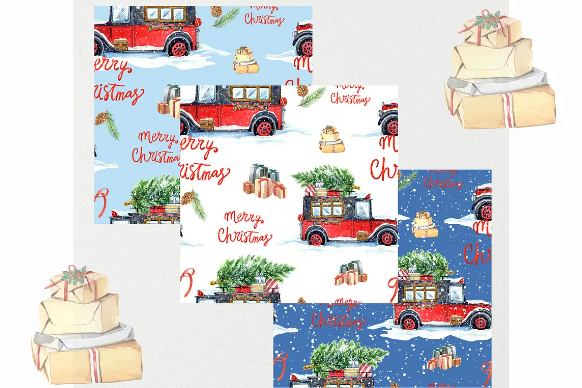 Watercolor Christmas patterns