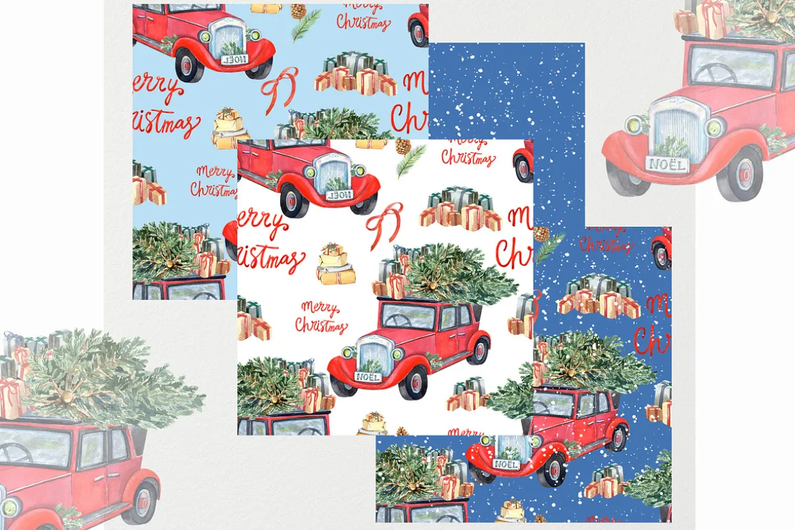 Watercolor Christmas patterns