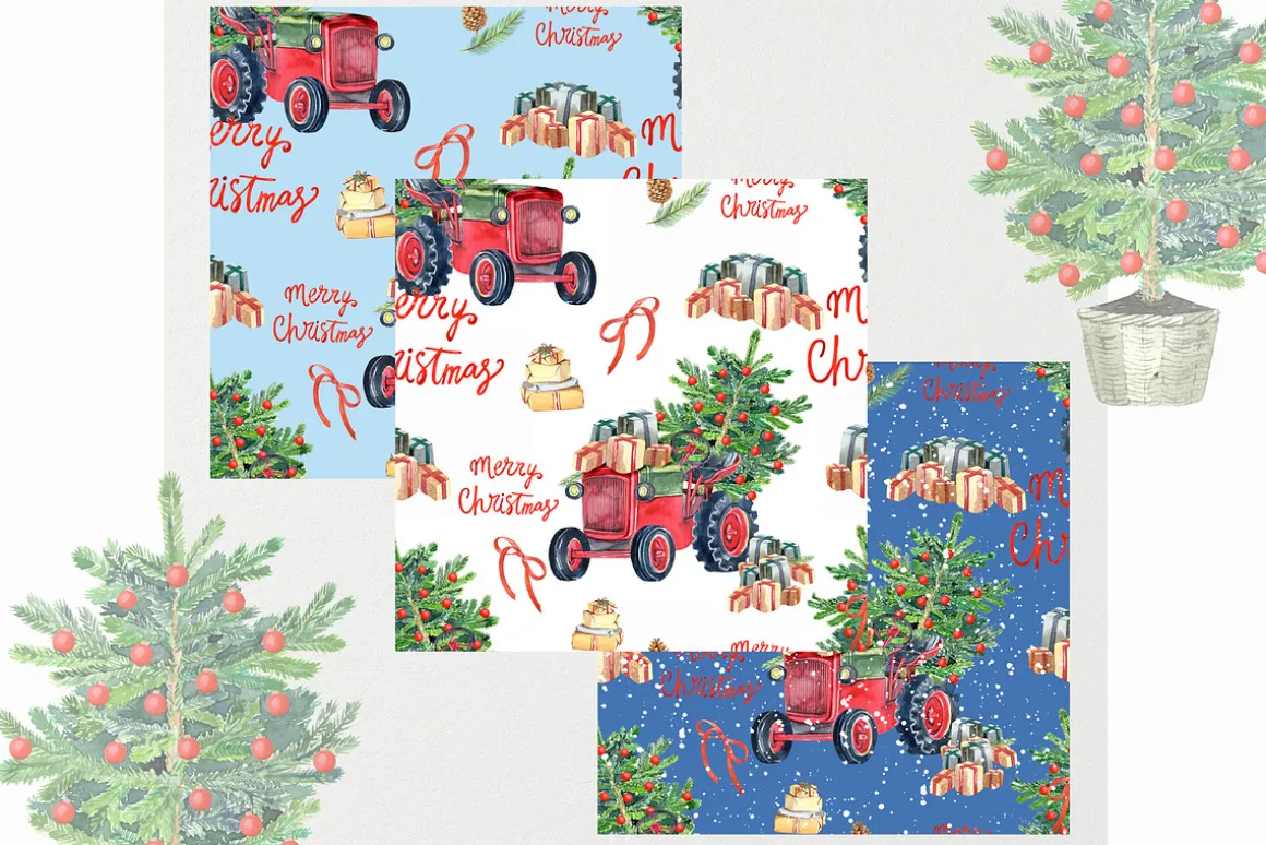 Watercolor Christmas patterns