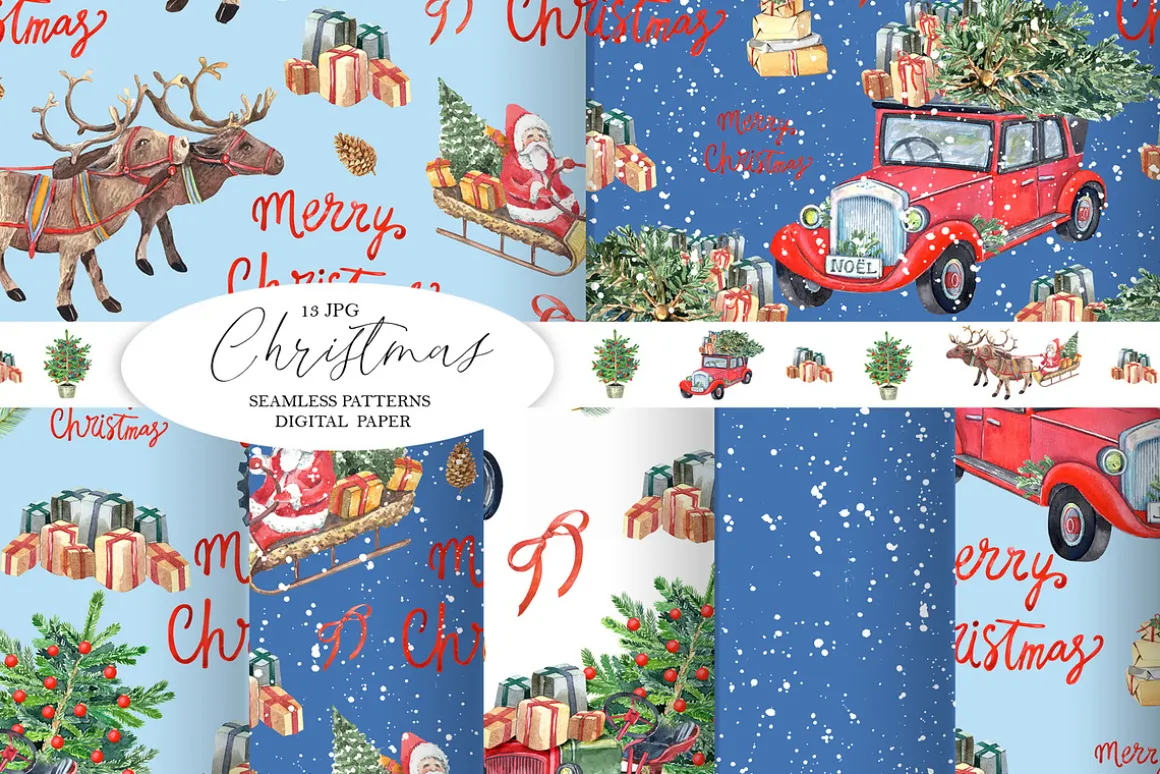 Watercolor Christmas patterns