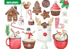 Watercolor Christmas Sweets Clipart