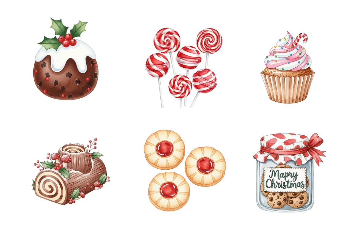 Watercolor Christmas Treats Clipart