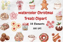 Watercolor Christmas Treats Clipart