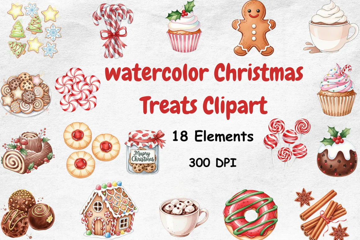 Watercolor Christmas Treats Clipart