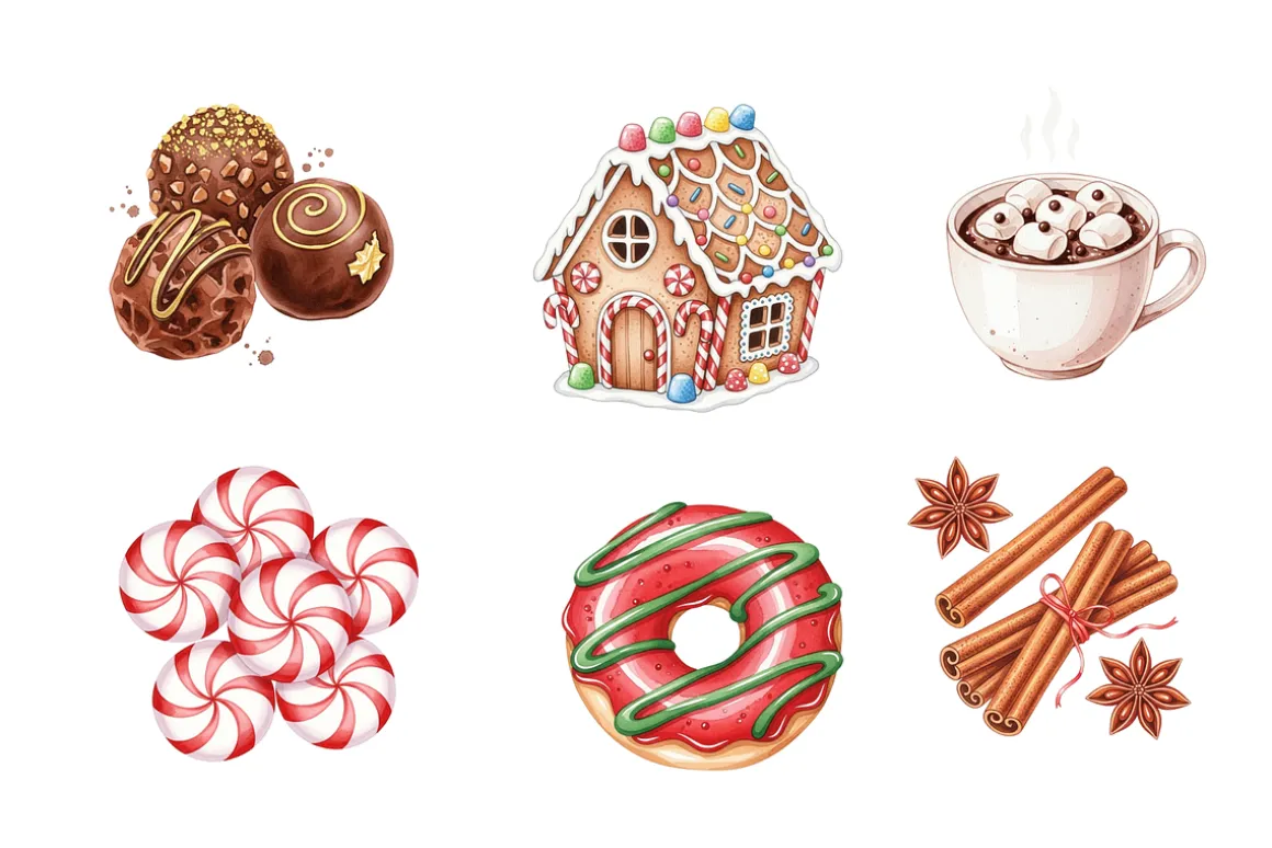 Watercolor Christmas Treats Clipart