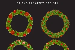 Watercolor Christmas Wreaths Clipart