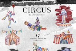 Watercolor Circus Clipart Set