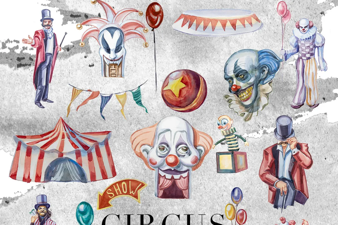 Watercolor Circus Clipart Set