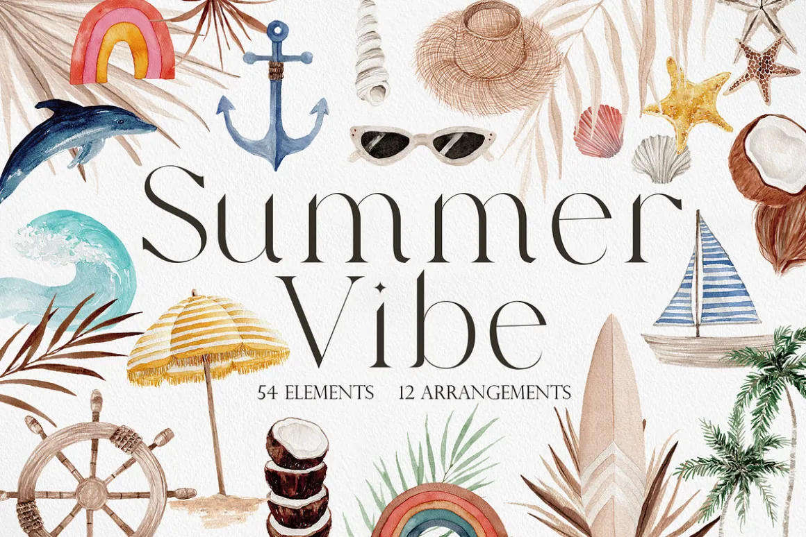 Watercolor Clipart - Summer VIBE