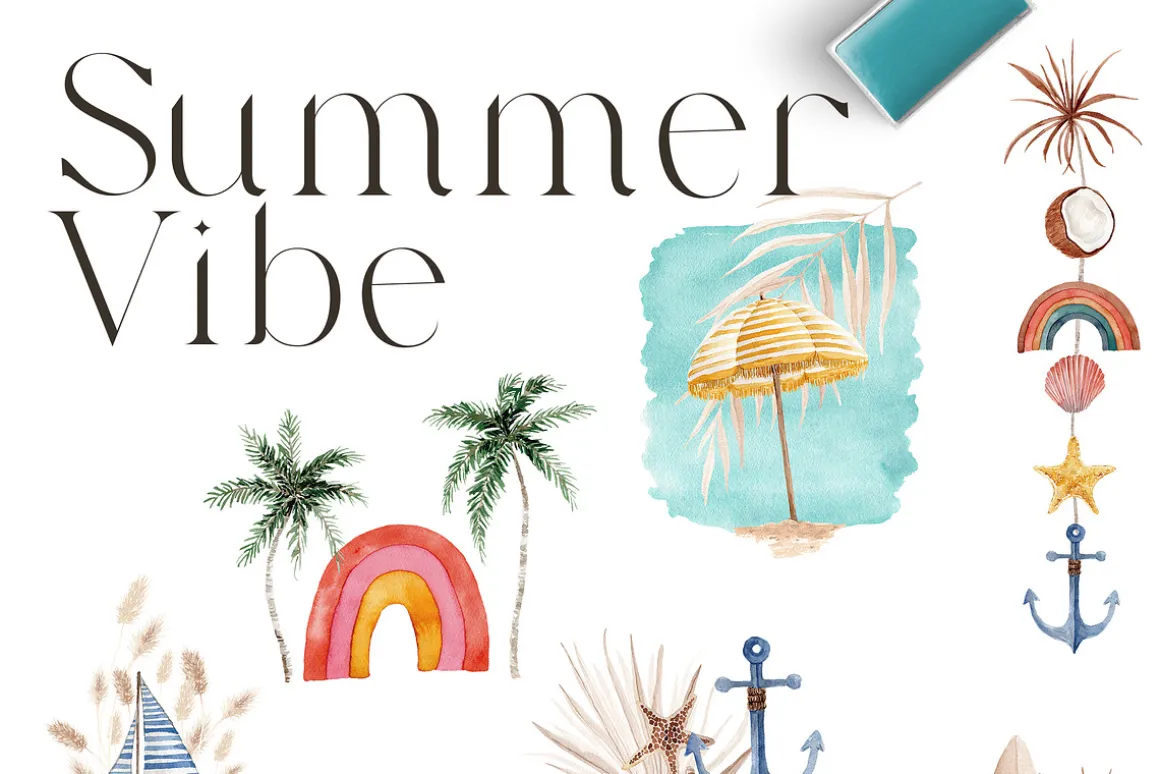 Watercolor Clipart - Summer VIBE