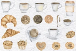 Watercolor coffee clipart set