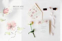 Watercolor delicate flowers png