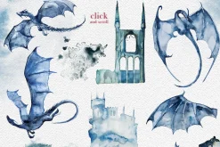 Watercolor Dragons Clipart Set