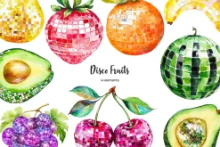 Watercolor fruits disco ball clipart