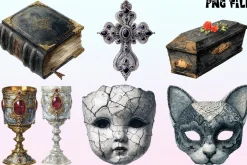 Watercolor Gothic Halloween Clipart.