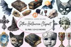 Watercolor Gothic Halloween Clipart.