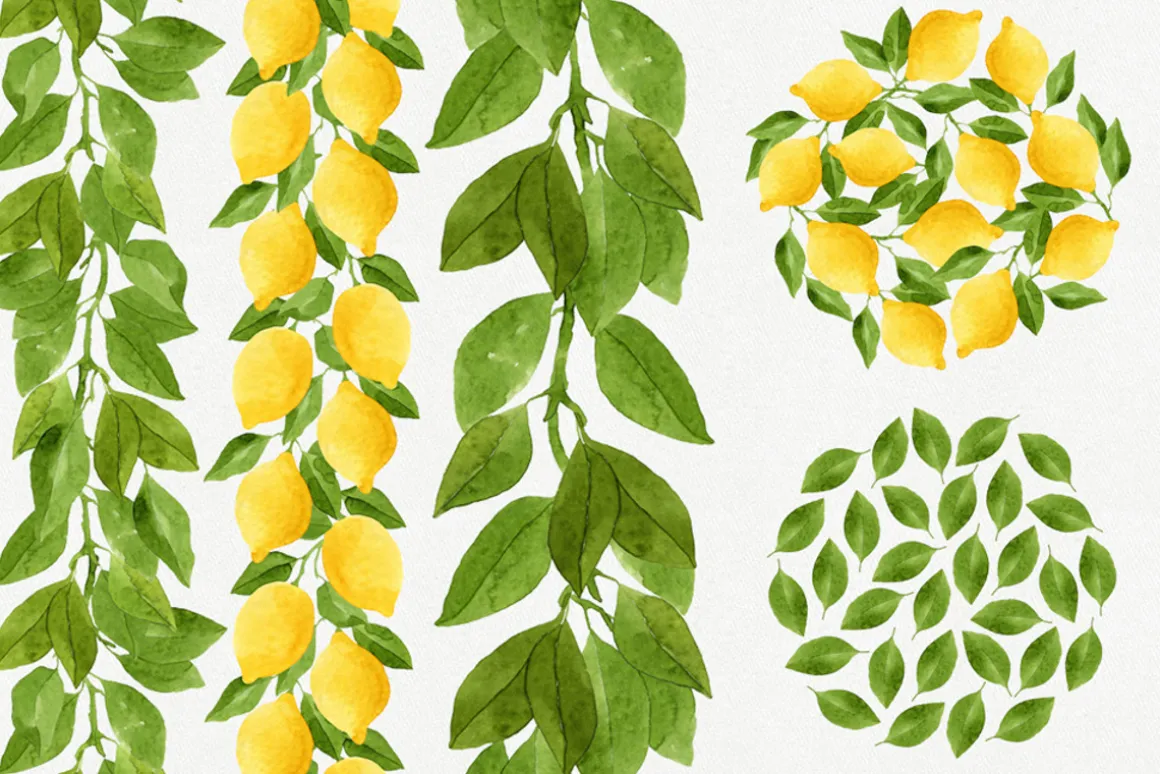 Watercolor Lemons Set
