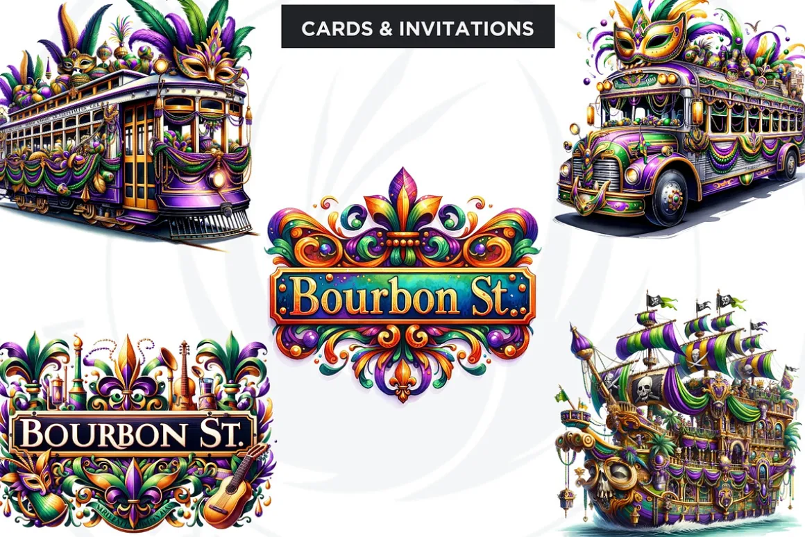 Watercolor Mardi Gras Clipart set