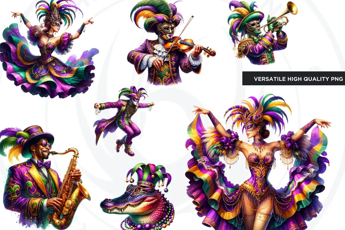 Watercolor Mardi Gras Clipart set
