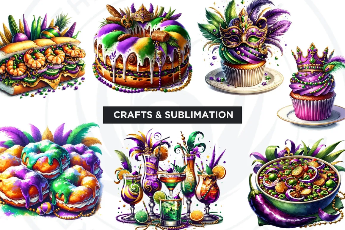Watercolor Mardi Gras Clipart set