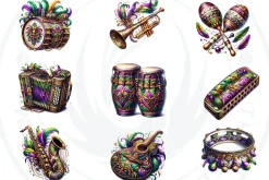 Watercolor Mardi Gras Clipart set