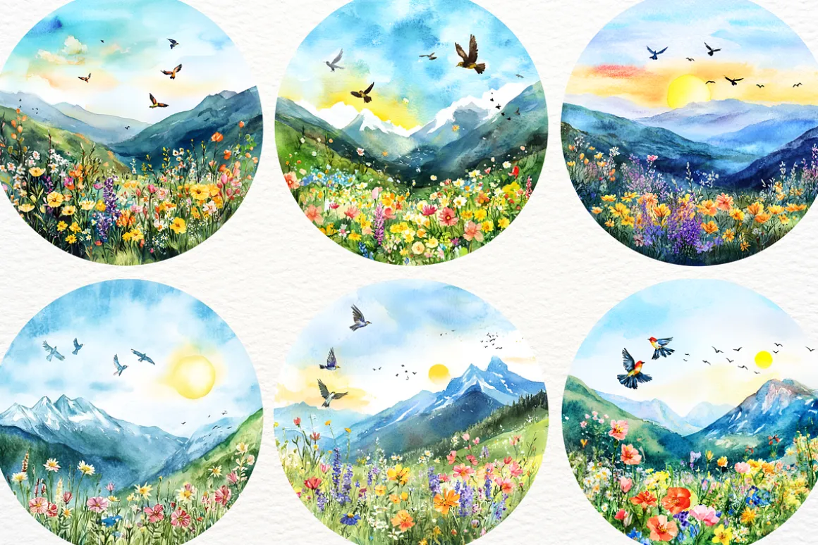 Watercolor Mountain Landscape PNG