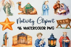 Watercolor Nativity Clipart Set