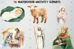 Watercolor Nativity Clipart Set