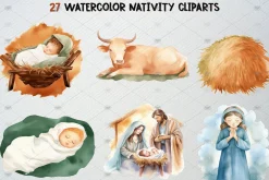 Watercolor Nativity Clipart Set