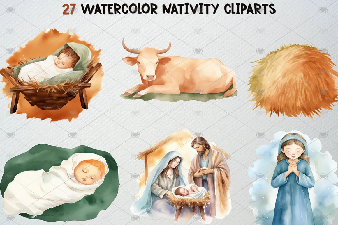 Watercolor Nativity Clipart Set