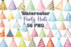 Watercolor Party Hats Clipart Set