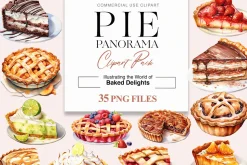 Watercolor Pie Clipart, Pumpkin Pies