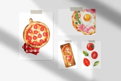 Watercolor Pizza Clipart Collection